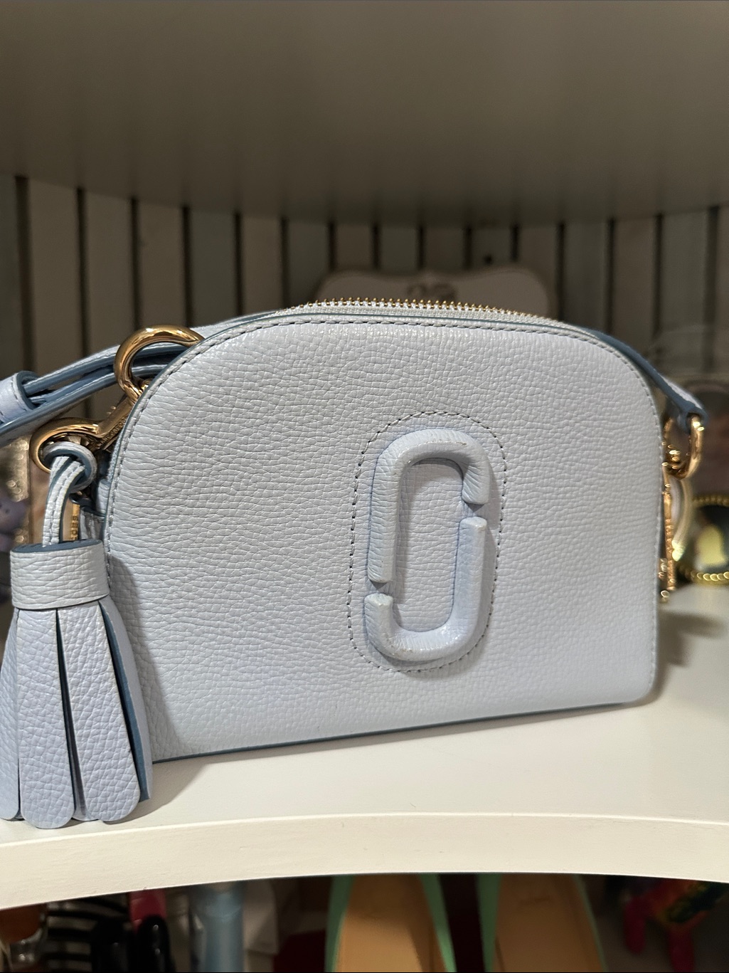 Marc Jacobs Pale Blue Pebbled Leather Camera Bag With Tassel